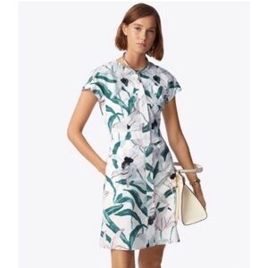 Tory Burch Green and White Leaf Print Mini Dress